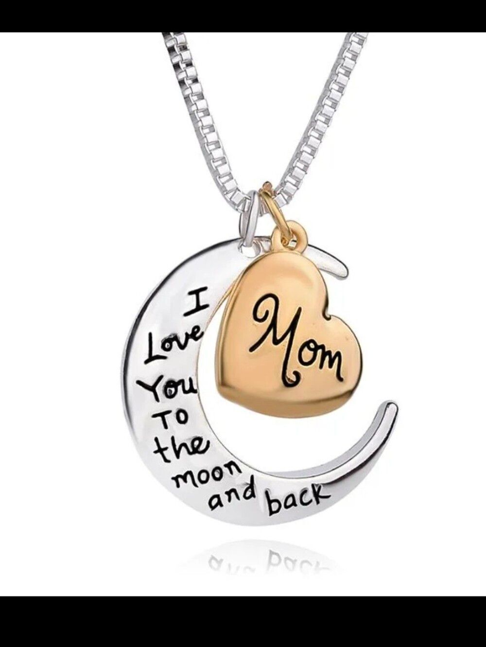 Mom I Love You To The Moon & Back Heart Moon Pendant Necklace